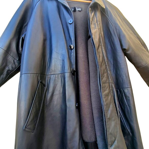 Vintage Colebrook Mens Long Black Leather Duster Coat L to XL Bomber - Picture 4 of 15
